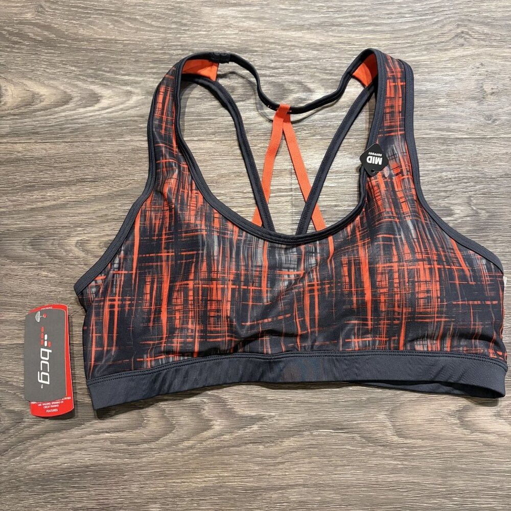 NEW BCG Racerback Large Training Strappy Back Mid-Impact Sports Bra Abstract